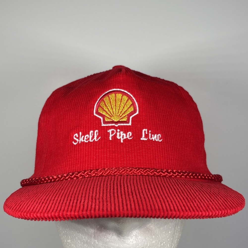 Vintage Nissin Shell Pipe Line Red‎ Corduroy Strap Back Rope Hat